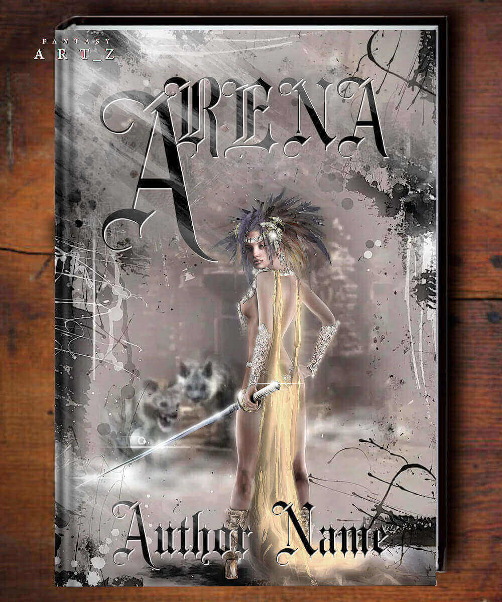 Fantasy book cover featuring blonde warrior woman in golden dress holding sword in atmospheric ruins with decorative typography