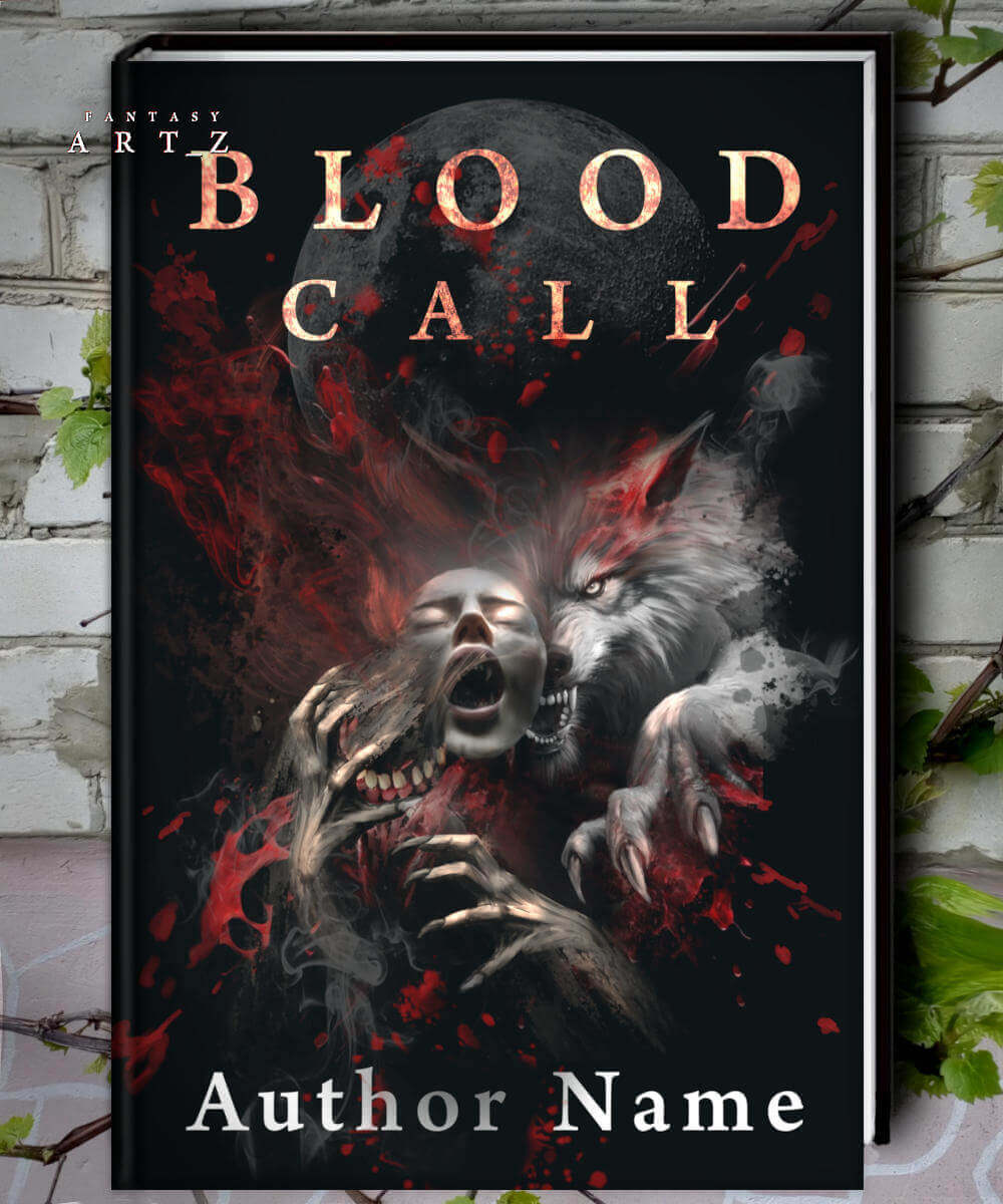 Blood Call horror book cover featuring screaming woman being attacked by snarling wolf with blood splatter on dark background