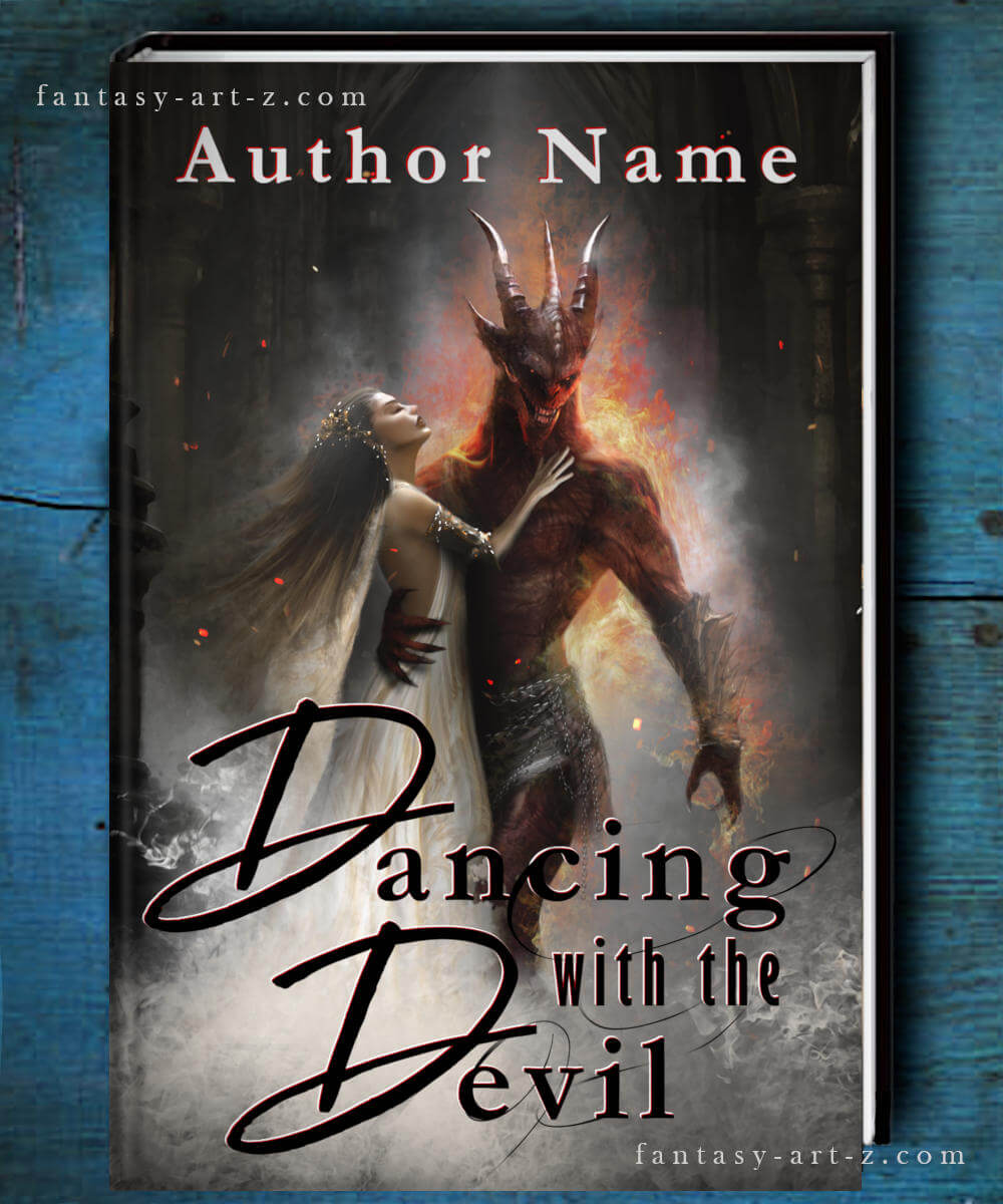 Paranormal romance book cover showing elegant woman embracing devil figure with horns in dramatic smoky setting
