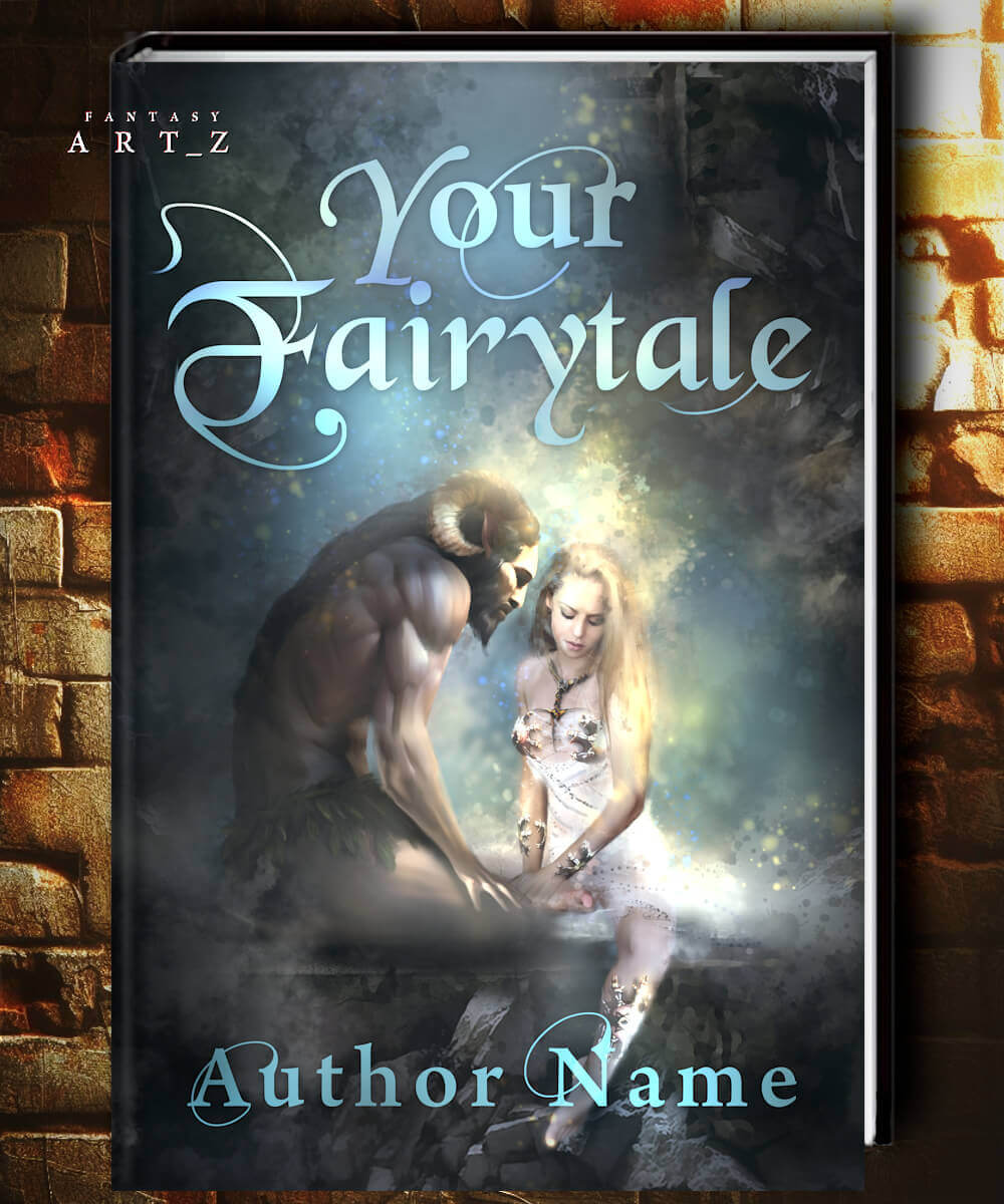 Fantasy romance book cover featuring beast and beauty characters with magical sparkles and ethereal lighting