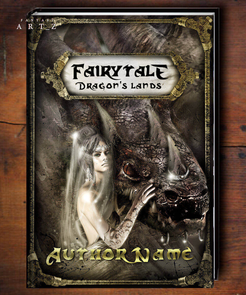 Fantasy book cover featuring ethereal woman and dragon with ornate golden border design