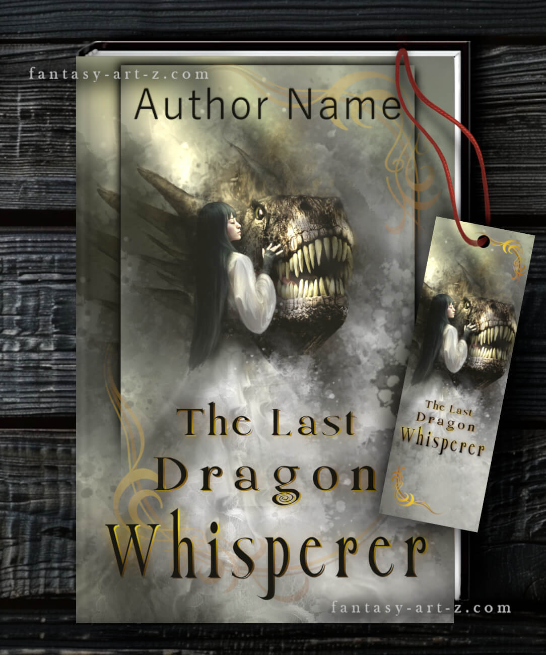 Fantasy premade book cover showing mystical bond between woman and dragon