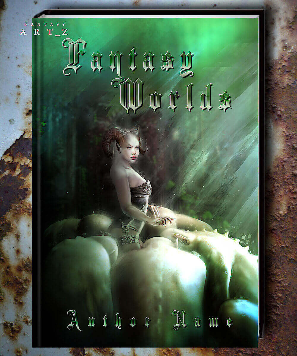 Fantasy book cover featuring ethereal woman with horns surrounded by devoted creatures in mystical forest setting