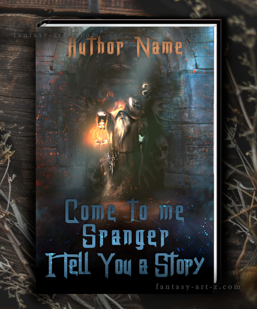 Horror book cover featuring hooded figure with lantern in ornate gothic shrine with skulls and candles in atmospheric ruins