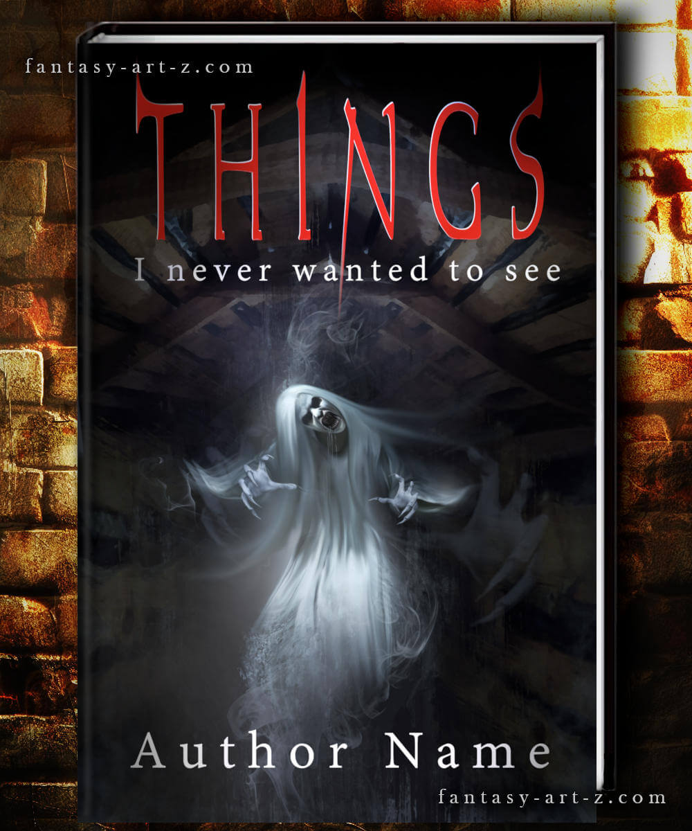 Horror book cover featuring ghost with outstretched arms against dark smoky background with red title text
