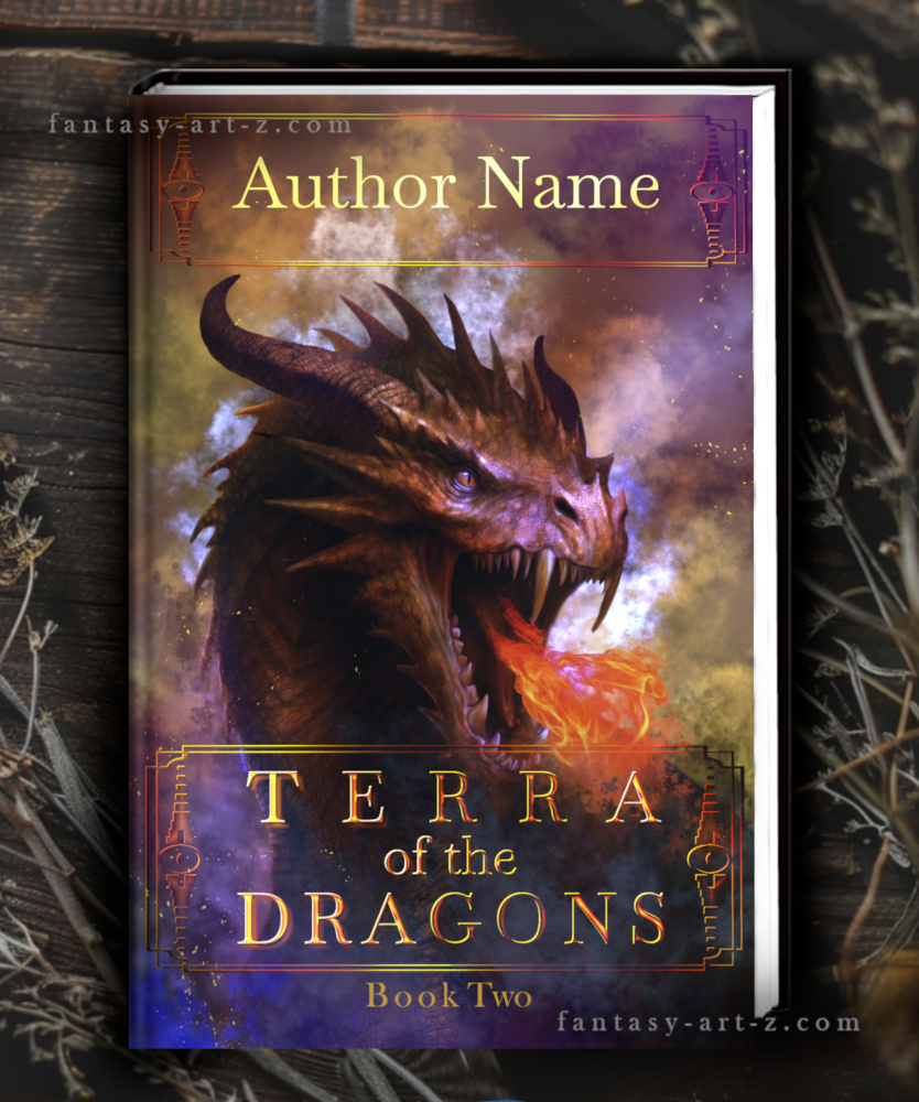 Premade epic fantasy book cover featuring a powerful red fire-breathing dragon roaring surrounded by smoke and embers.