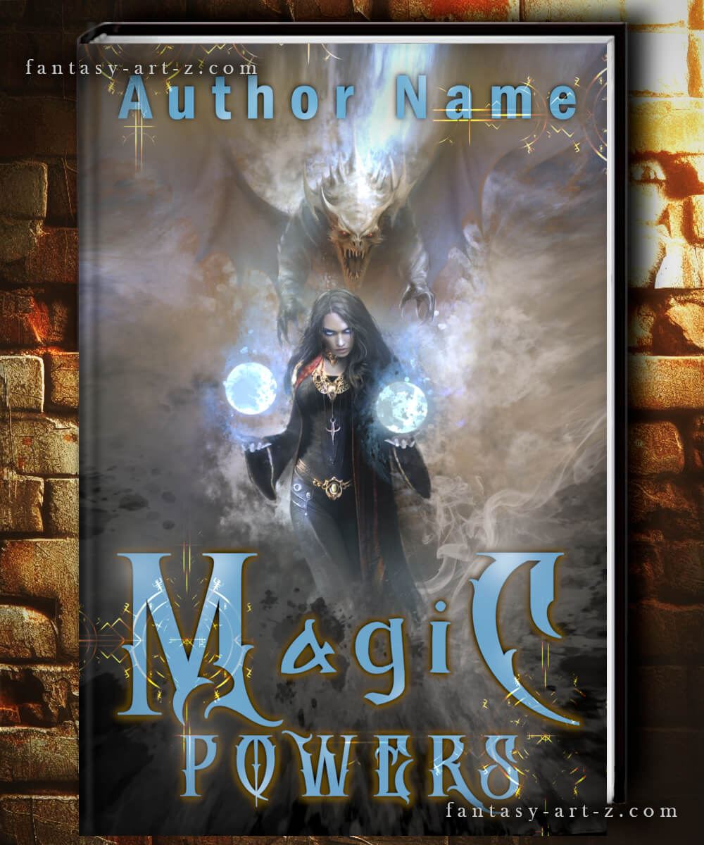 Dark fantasy book cover featuring female sorceress with glowing orbs and menacing demon creature behind her
