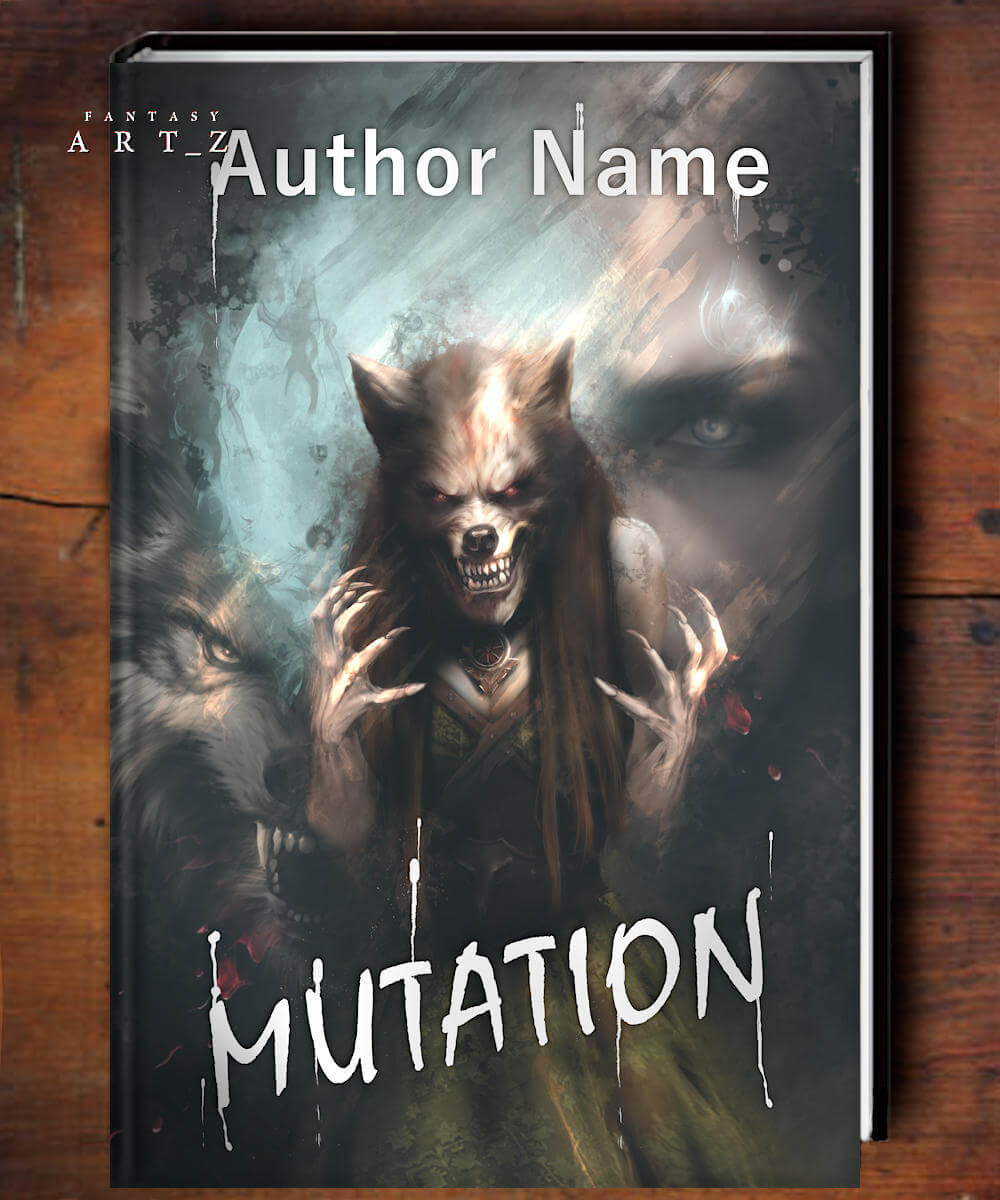 Dark fantasy horror book cover featuring snarling werewolf with bared fangs and clawed hands in misty atmospheric setting - premade cover design