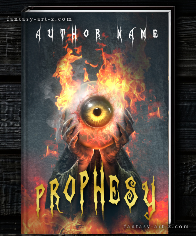 Dark horror book cover featuring large golden eye surrounded by intense flames and skeletal hands with dramatic fire effects