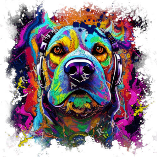 head of a dog in bright psychedelic colors