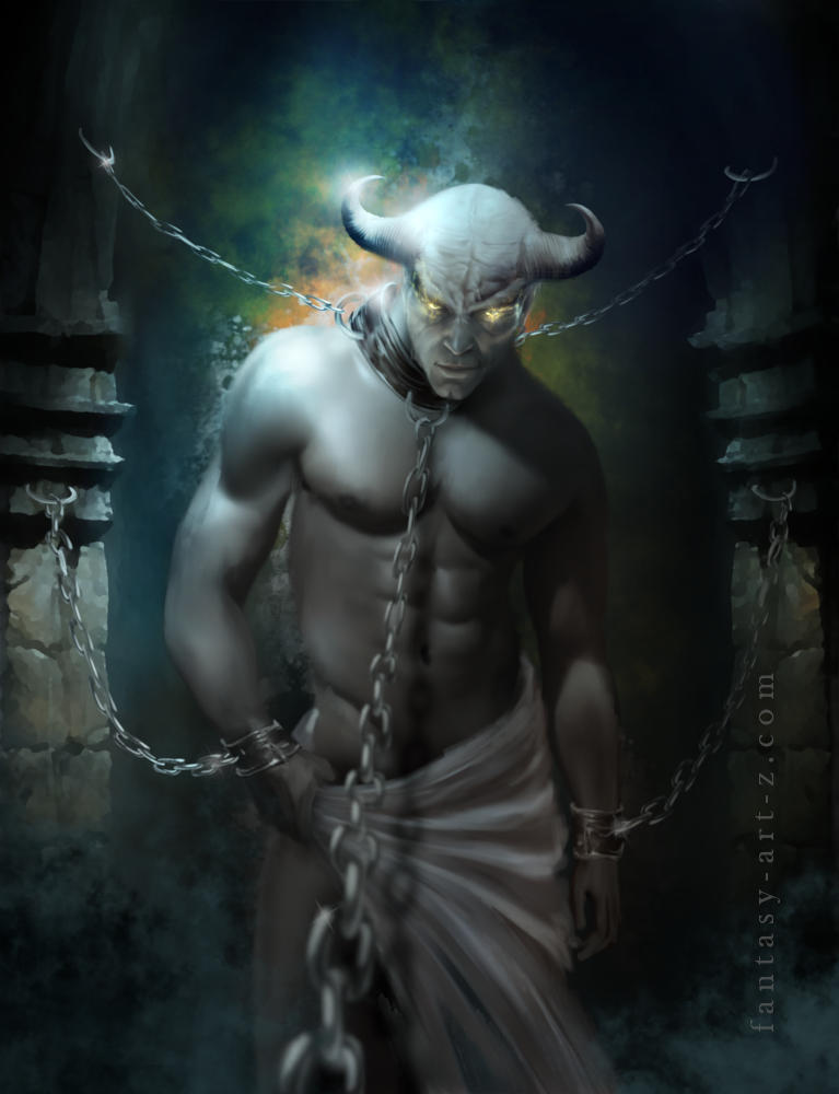 Chained dark creature monster with menacing appearance