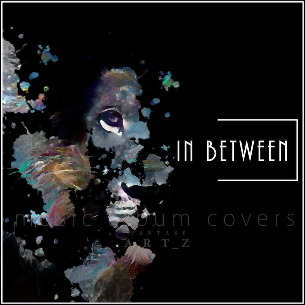 Artistic music album cover with fragmented portrait in colorful paint splatters and abstract style