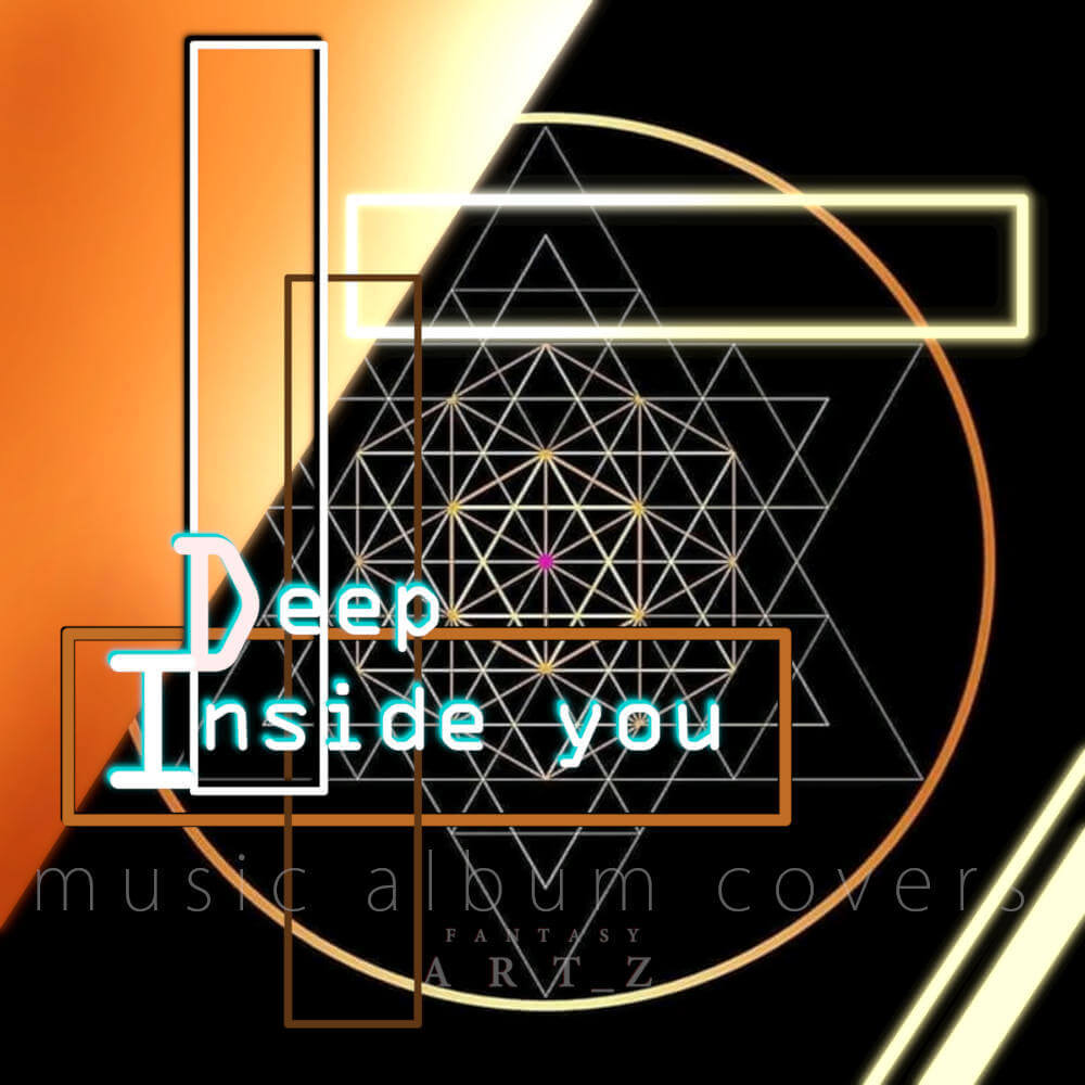 Deep Inside You music album cover with sacred geometry flower of life pattern and neon geometric design