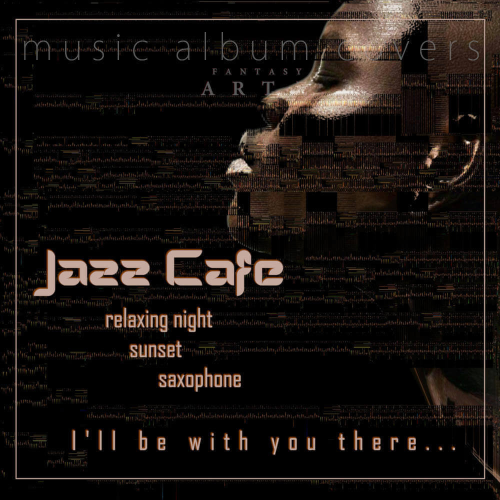 Jazz Cafe album cover with saxophone and digital glitch effects