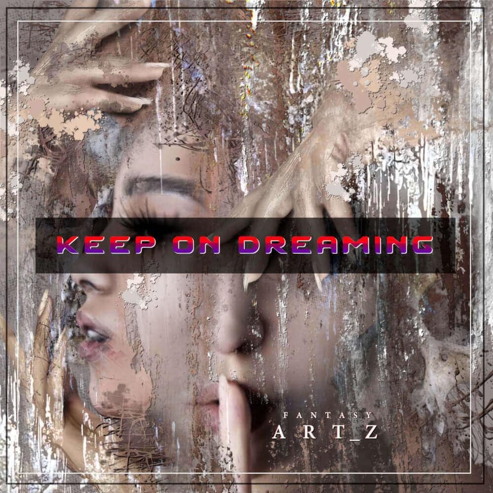 Artistic album cover with woman's face fragmented through weathered glass or mirror effects, distressed texture for alternative music