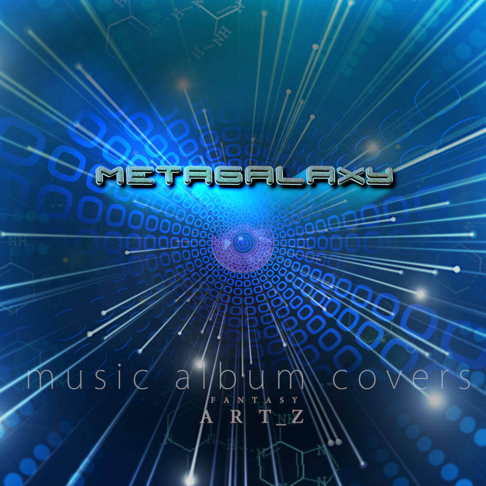 Metagalaxy album cover with cyber tunnel and blue light effects