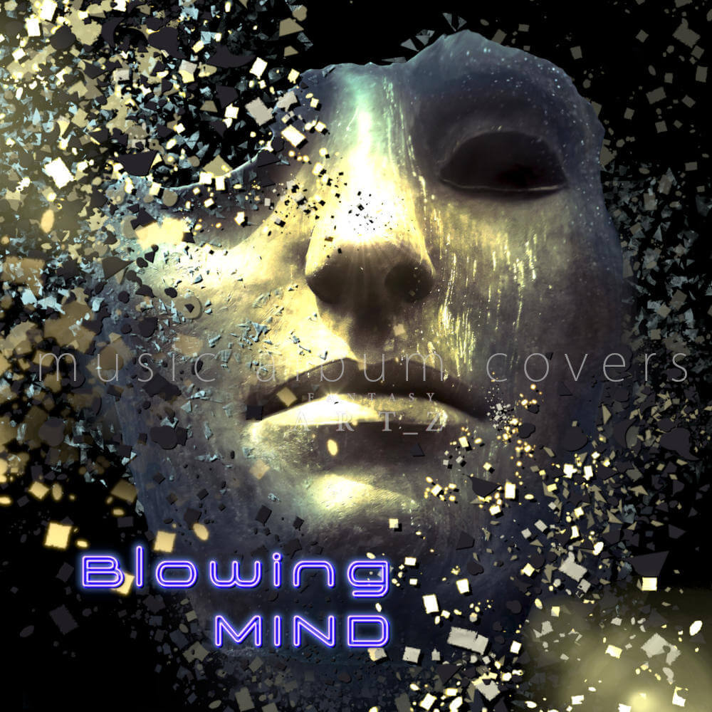 Blowing Mind album cover with abstract face and digital particles