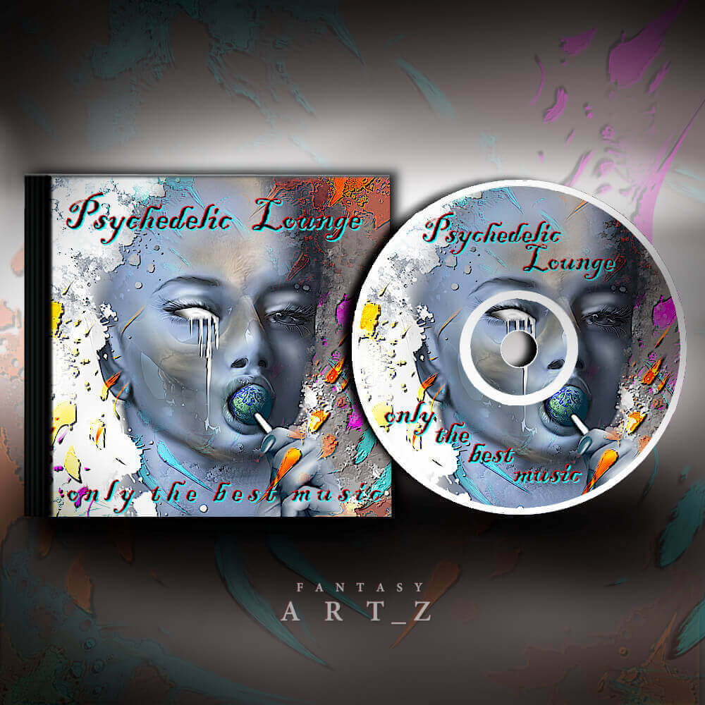 Psychedelic Lounge CD album cover and disc with surreal portrait art and paint splatter effects