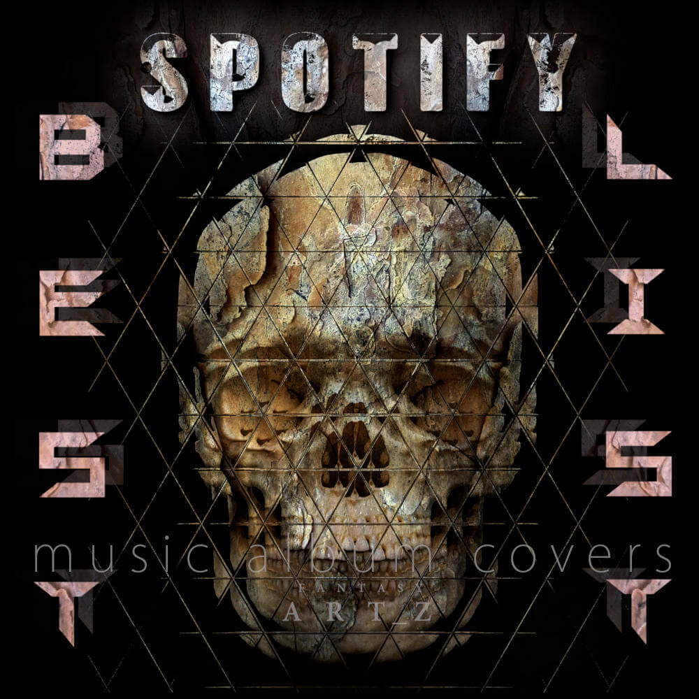 Spotify List album cover with aged skull, geometric triangle grid, dark gothic design