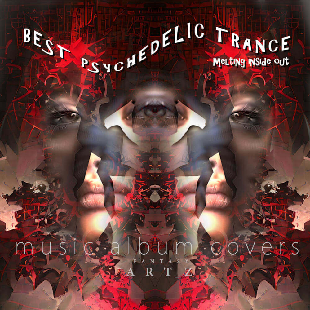 Psychedelic trance album cover art featuring symmetrical face design with red geometric patterns - Best Psychedelic Trance Melting Inside Out