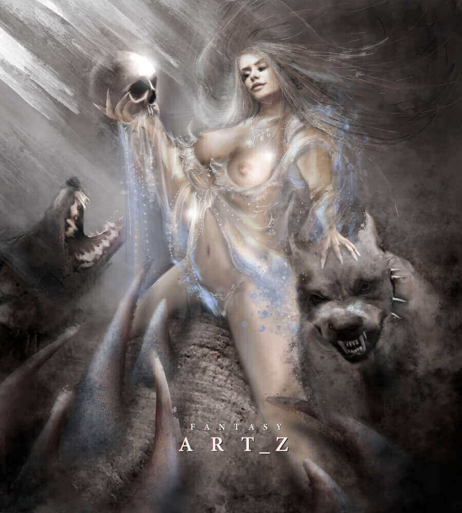 Fantasy digital art featuring ethereal figure with supernatural elements